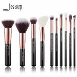 Jessup 10pcs Real Hair Makeup Brush Set Black And Rose Gold Makeup Brushes