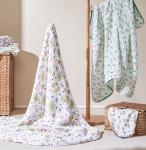Blue Flower Printing Natural Gauze Fabric 40S 250GSM Infant Bedding Fabric