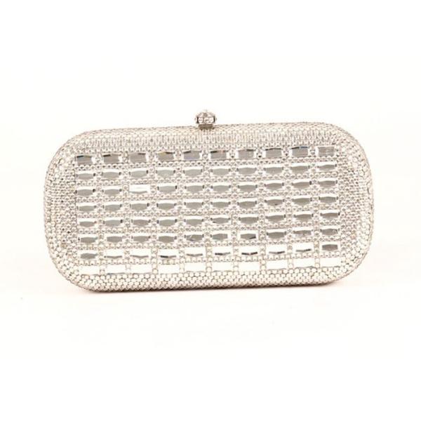 Rectangular Silver Rhinestone Evening Bags With 120cm Metal Chain