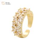 Gold Plated Flower Diamond Rings Adjustable Natural Zircon Stone Women 18k