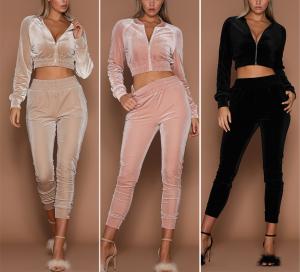 China Solid Color Zipper Velvet Tracksuit Set Womens Sport Tracksuits Anti Bacterial factory