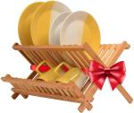 Compact Collapsible Wooden Plate Rack Kitchen Bamboo Dish Drying Rack