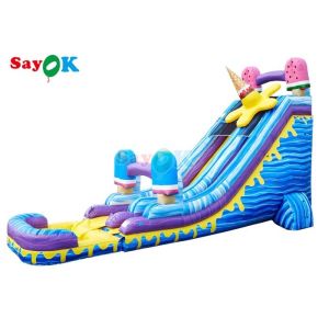 China Blue Ice Cream Theme Inflatable Slide Popsicle Inflatable Waterslide With Pool factory