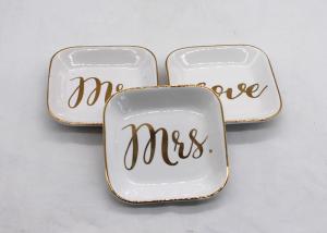 China Customized Ceramic Jewelry Tray , Ceramic Ring Dish With Gold Printing factory