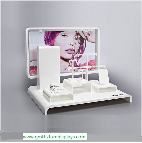 White Acrylic Jewelry Showcase Display Set Perspex Jewellery Stand for Necklace,Earring,Ring