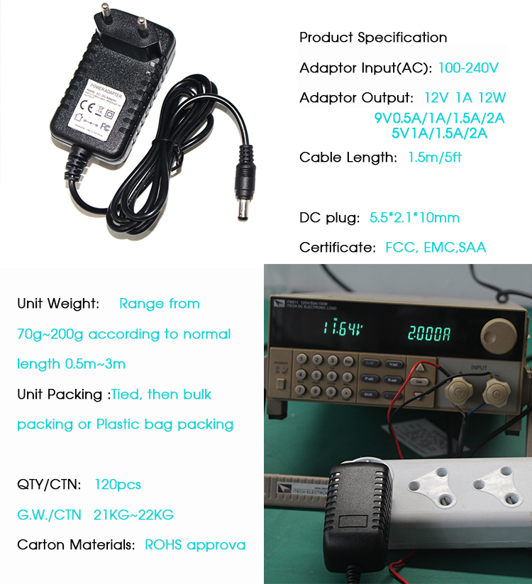 CE Certified 12V 2A EU Plug Power Supply Adapter