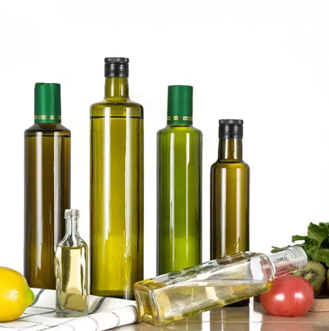 Healthy Lead Free Glass 1000ml 500ml 250ml Empty Oil Bottle with Kitchen Shrink Cap