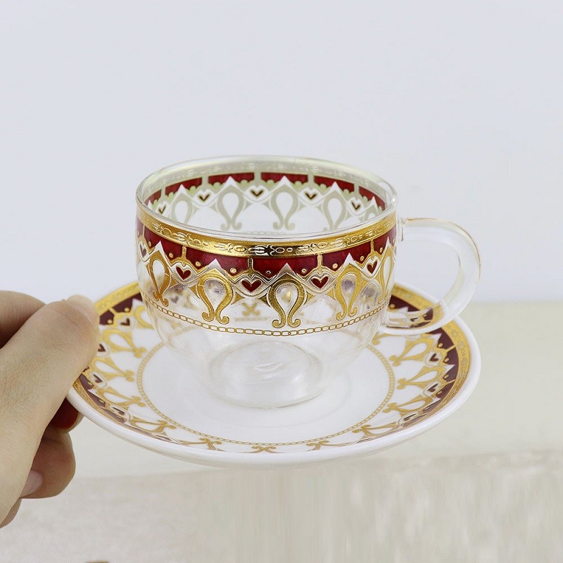 OEM 100ml Glass Cup And Saucer Retro Tree Glass Teacup