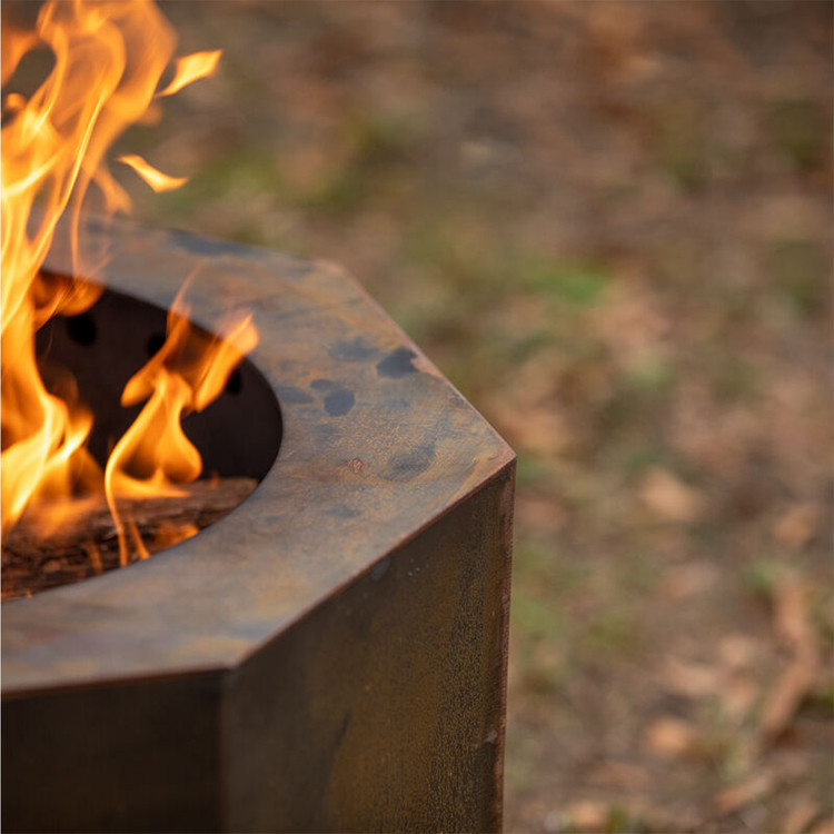 Portable Outdoor Camping Heater Wood Burning Corten Steel Round Fire Pit In Outdoor Living Space