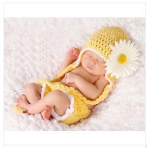 China yellow baby newborn hat cap sunflower Photography Prop Crochet Hats flower Costume factory