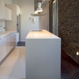 White Parallel Acrylic Kitchen Cabinet With Island High Gloss