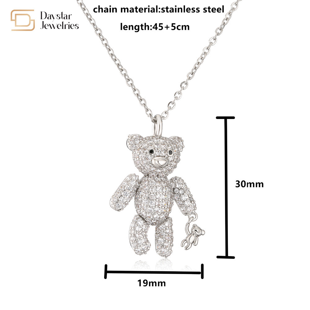 Diamond Zircon Dainty Bear Pendant Necklace 18k Gold Plated Jewelry For Women