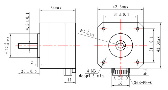 4 Wire DC Motor NEMA 17 Step Motor 34mm Body For Security Systems