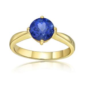 China 925 Sterling Silver 14K Gold Jewelry Tanzanite Ring Round Brilliant Cut Tanzanite Diamond Solitaire Ring factory