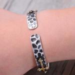 925 Silver Golden Two Tone Women Open Cuff Bracelet Cross Madonna Style (057402)