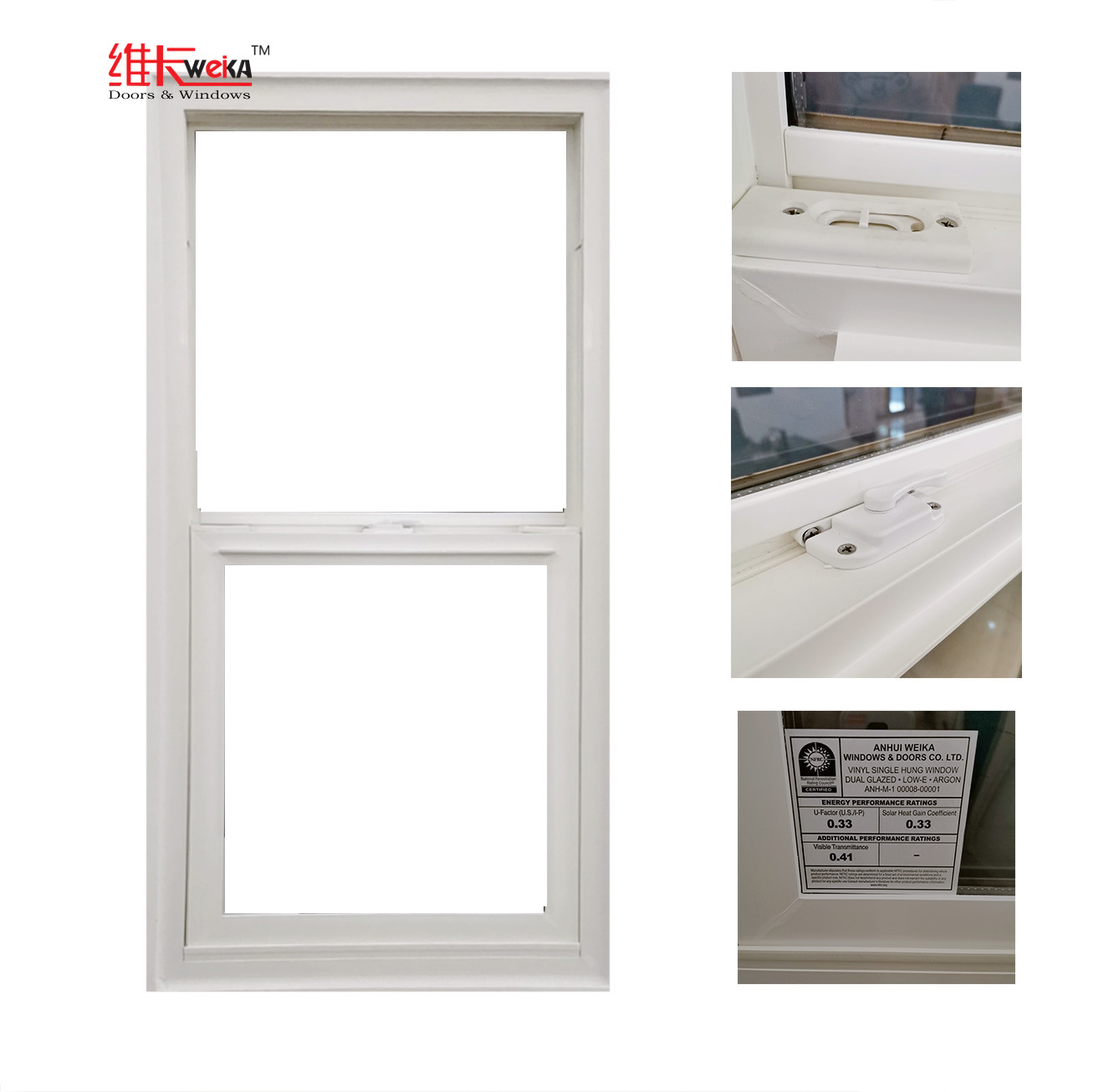 Customized Size Size Vinyl Plastic UPVC Single Hung Window In Home
