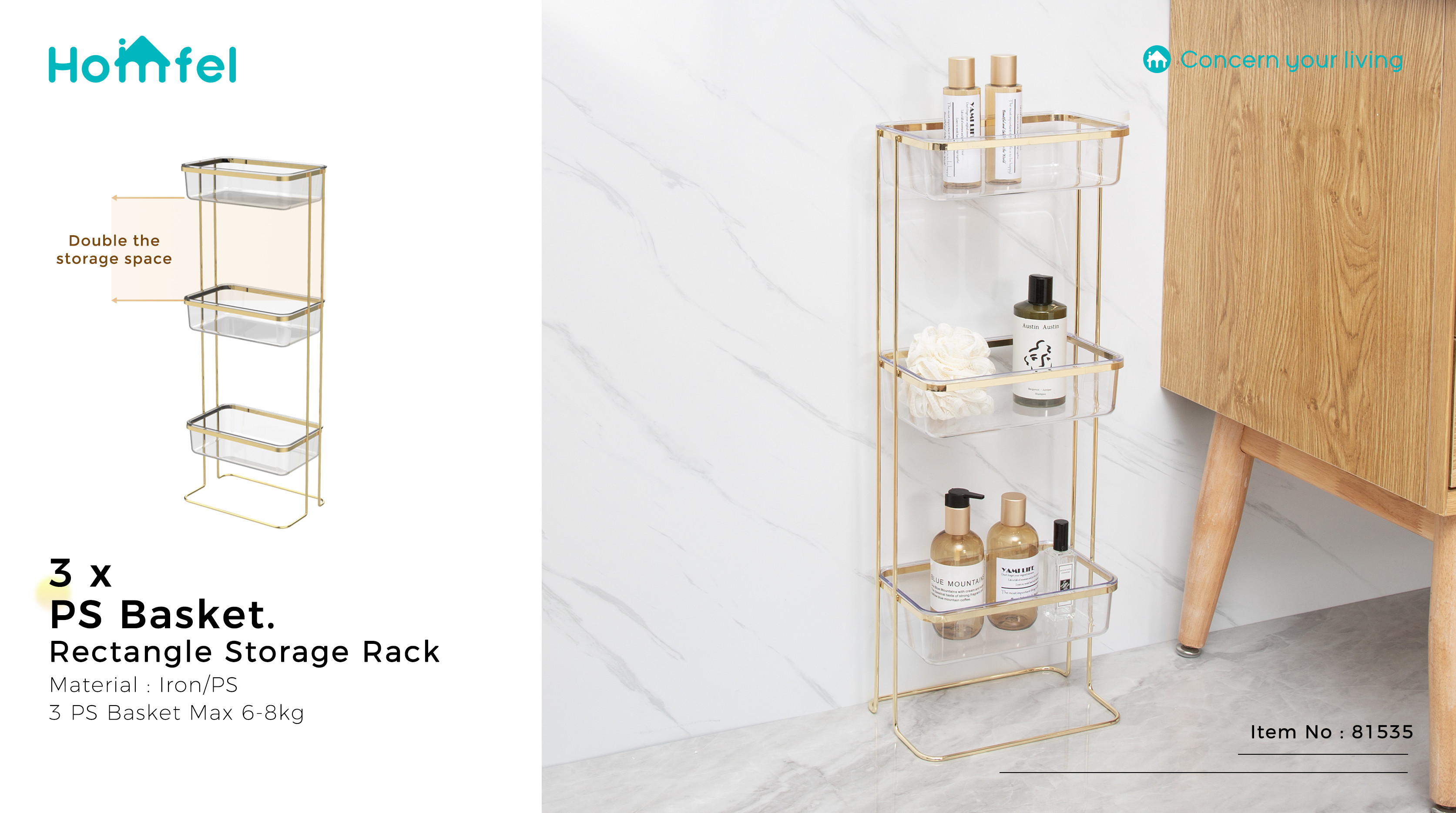 Storage 3 Tiers Standing Type Bathroom Rack Shower Caddy with Stainless Steel Organizer