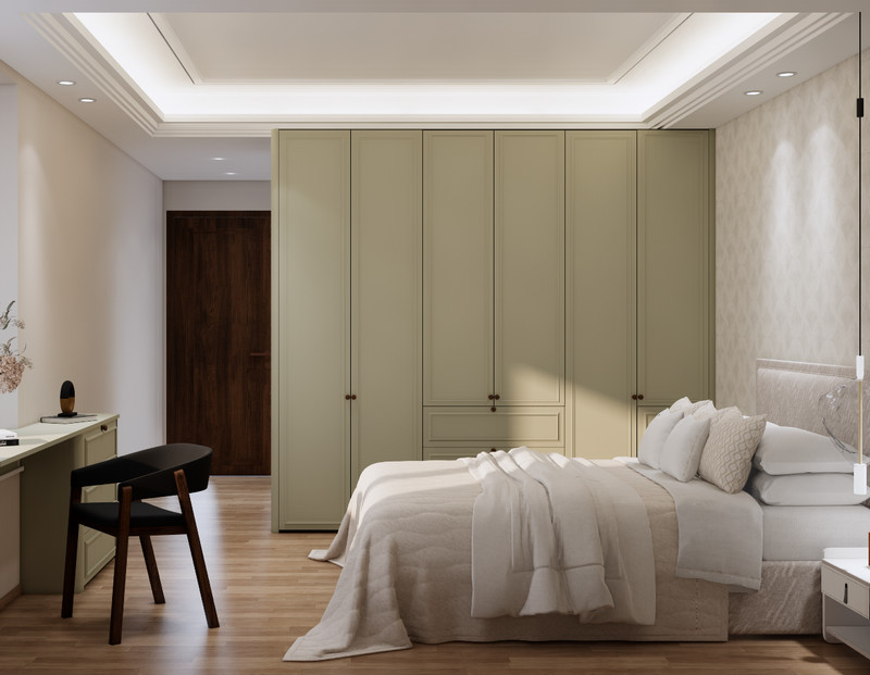 Mung Bean Grey Stainless Steel Bedroom Wardrobe Sleek And Elegant Easy Clean