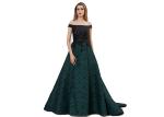 Boat Neck Arabic Evening Ball Gowns Tapestry Fabric Comfortable Dark Green