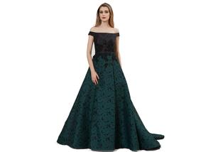 China Boat Neck Arabic Evening Ball Gowns Tapestry Fabric Comfortable Dark Green factory
