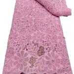 Rose pink guipure lace water-soluble embroidery fabric with beads wedding dress