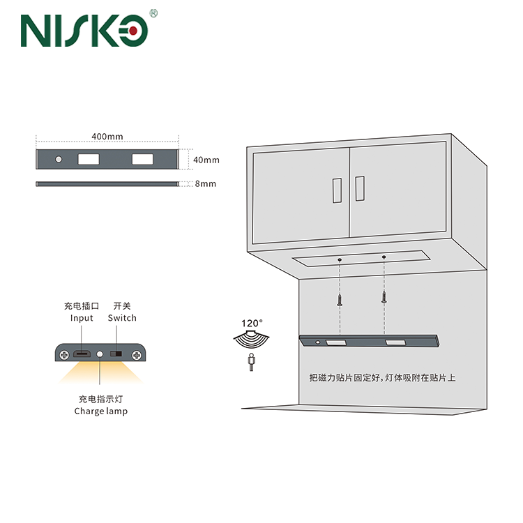 Ultra-Thin Eyes Protection Surface Mounted Cabinet LED Light Magnetic Motion