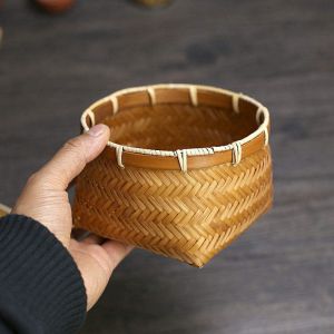 Home Handmade Woven Natural Bamboo Storage Basket Round Bamboo Flower Basket