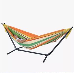 China Leisure Yard Outdoor Folding Hammock Iron Pipe Cotton Canvas Hammock 200kg Capacity factory