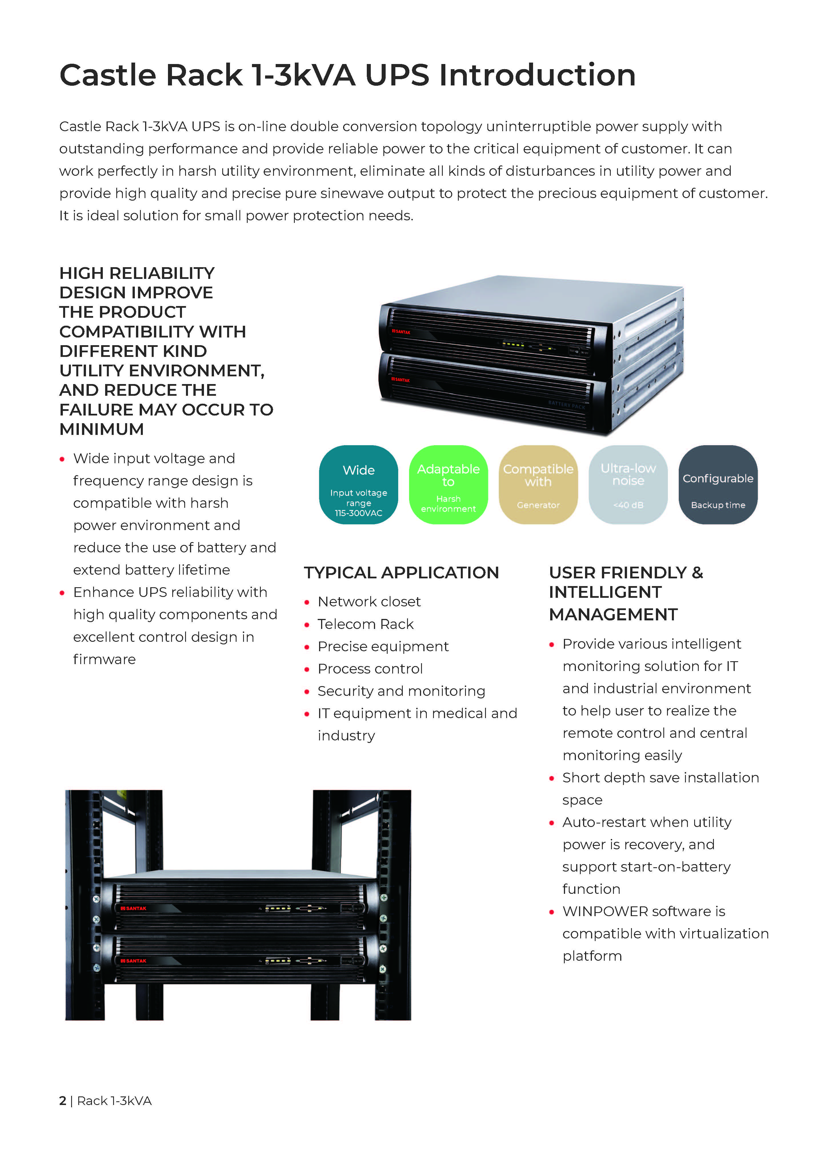 36V/72V/96V Battery Voltage On-line 1KVA 2U Rack Mounted Single Phase High Frequency Ups