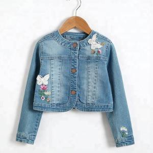 China Breathable Girls Jean Jacket / Children's Denim Jeans With Covered Button factory