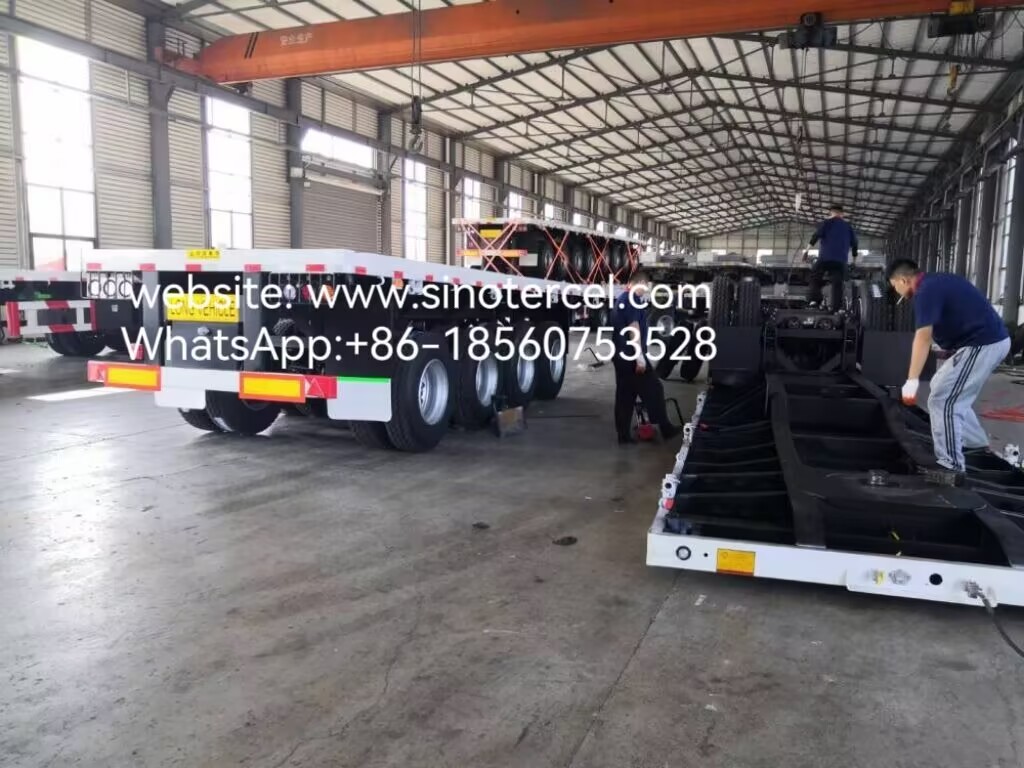 4 Axles 40ft Fuwa Axles Flat Bed Semi Trailer Strong Bearing Stable