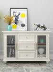 Glass Door White Solid Wood Bedside Cabinets 3D / 2D Drawing Customized