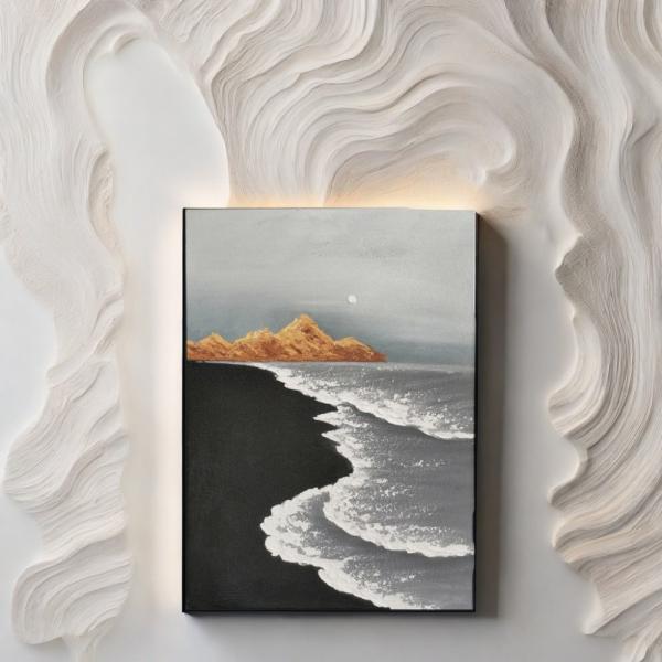 Hand Painted Modern Wall Art 3d Sea Wave Texture Sand Beach Abstract Relief