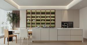 China Premium Custom Luxury Wooden Kitchen Cabinets For Villas Carcass Material factory