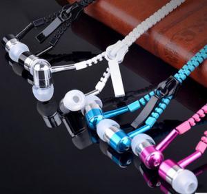 China 2017 best sellers metal earphone mobile-phone headphone zipper earphone fashion gloden headphone factory