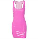 U Neck Sleeveless PU Leather Mini Dress