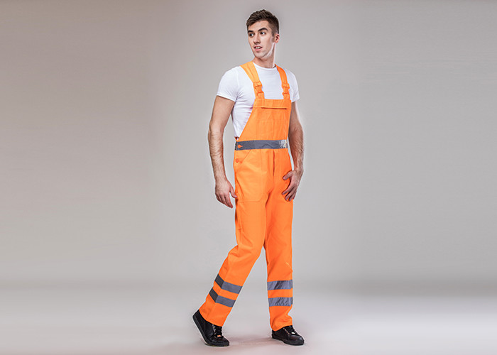 Double Stitching Safety Work Clothes High Visable Orange Jacket Bib Pants Suit