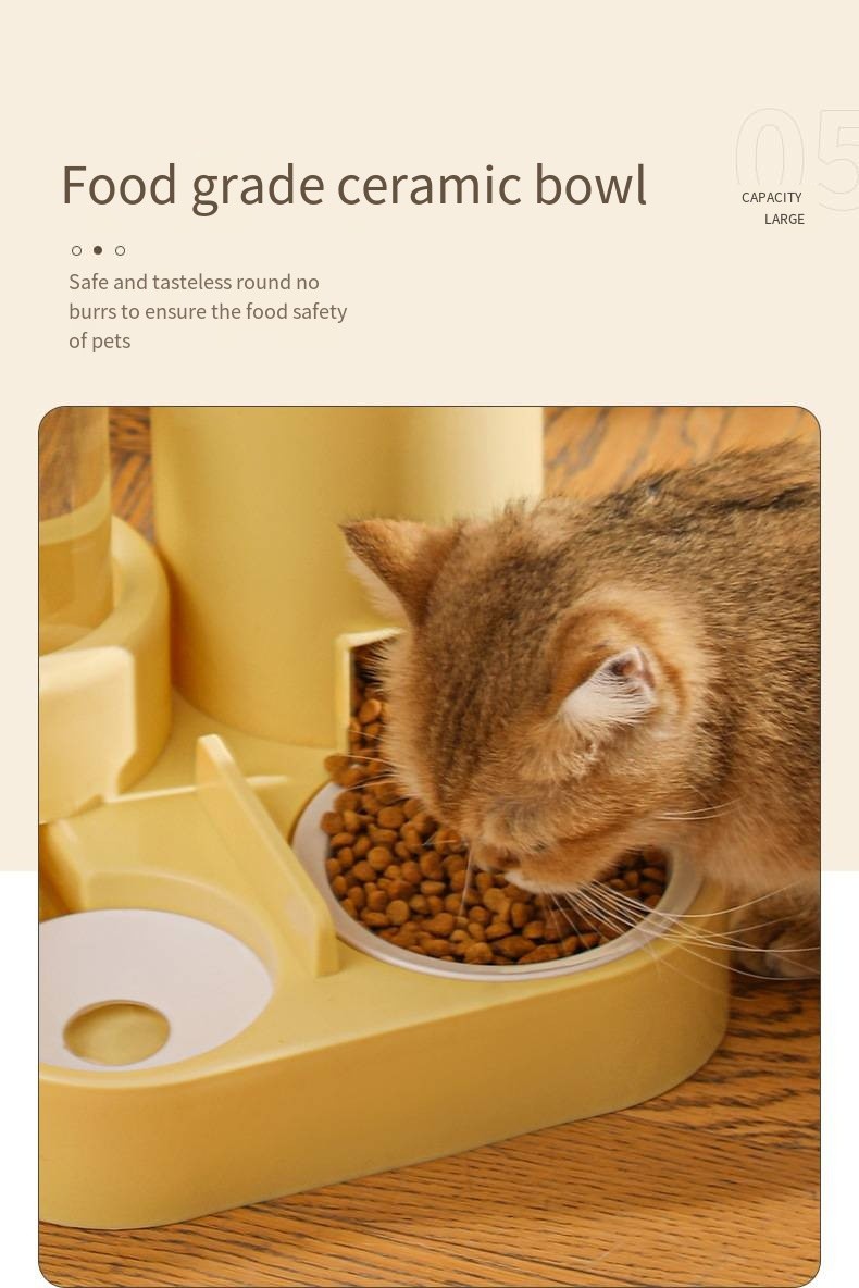 Automatic Cat Feeding Water Feeder 3-in-1 Drinking Fountain Cat and Dog Stainless Steel Bowl with Bell