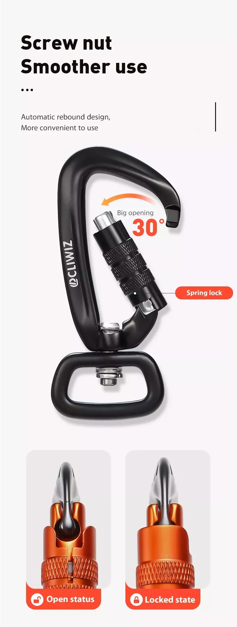 Polished Finish Heavy Industry 4KN Spring Carabiner Hook for Dog Leash Hiking Camping