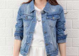 China Light Wash Blasting Trucker Youth Ladies Denim Jacket Cotton Denim 28-42 Size on sale