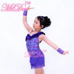 2 In 1 Jazz Tap Costumes Purple Sequin Dance Leotard Diagonal Ruffle Neck With