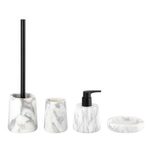 China Great Flower White Marble Bathroom Accessories Sets With Black Parts factory