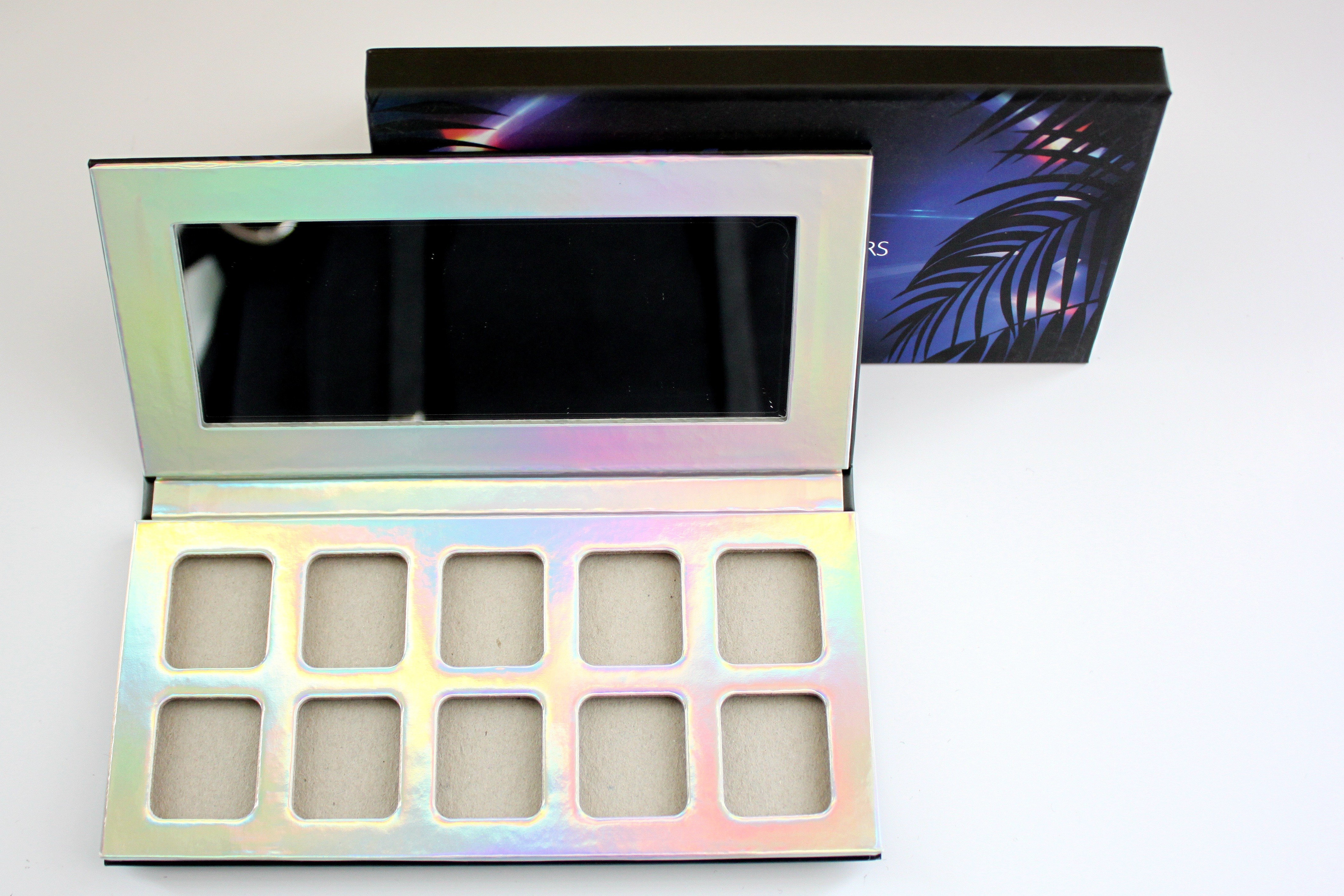 10 Pans Empty Eyeshadow Palette Case CMYK Printing With Shiny Holographic Paper