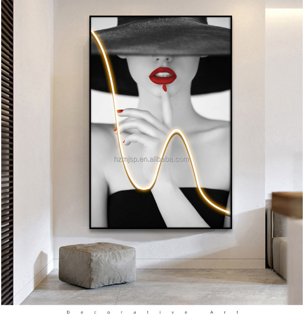 Modern Style 3D LED Portrait Poster Printed On Canvas Wall Art For Entrance Decorative