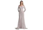 Embroidery Fabric Long Sleeve Evening Gowns Floor Length Maxi Slim Style