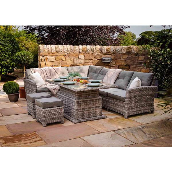 PE Rattan AJUNION Outdoor Sectional Corner Sofa Patio Set with Adjustable Dining