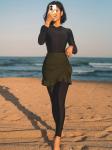 Lady Muslim Swimwear Half Zipper Swimsuits For Hijabis Long Sleeve