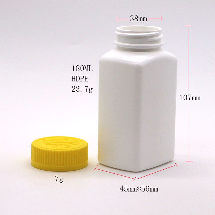 6OZ 180ml HDPE Square Shape Pill Tablet Medicine Bottle for Medicine Dietary Nutrition