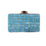 Rectangular Evening Clutch Purse Bag Metal Frame Inlaid Green Acrylic