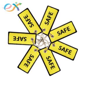 Custom Woven Keychain Yellow Bottom Black Words Rectangle Shape For Advertising